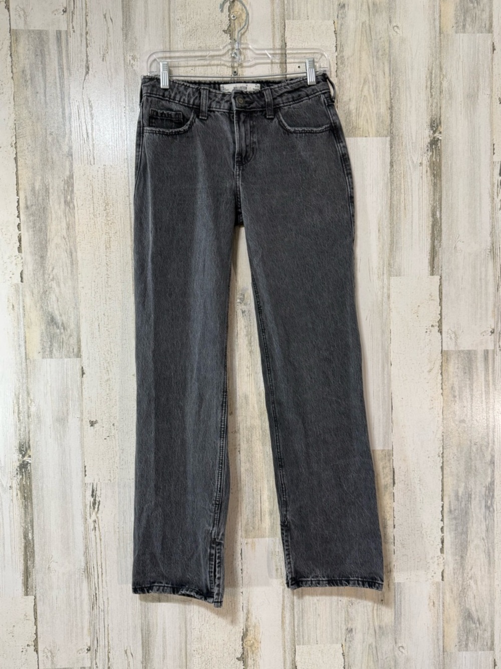 Hollister Low Rise Loose Fit Straight-Leg Women Jeans Distressed Charcoal Black